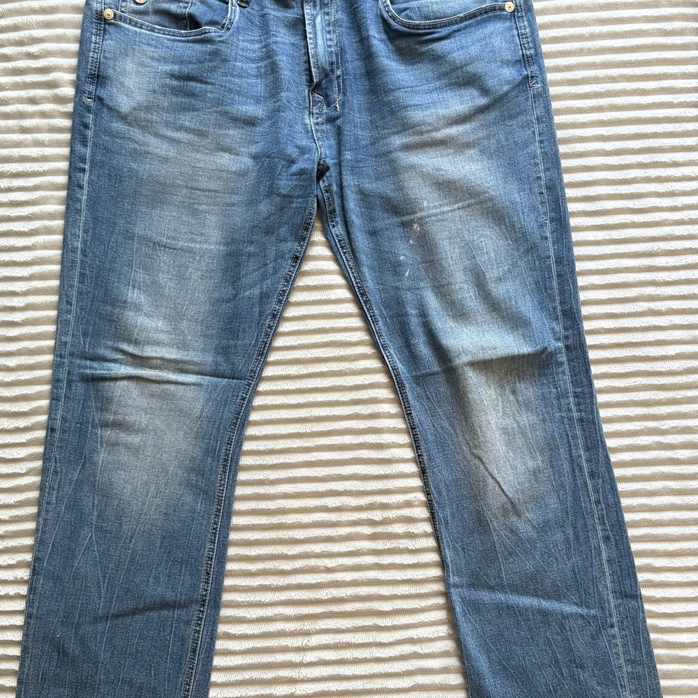 Buffalo Jeans straight stretch, W38xL34, Six-X style, distressed blue jeans